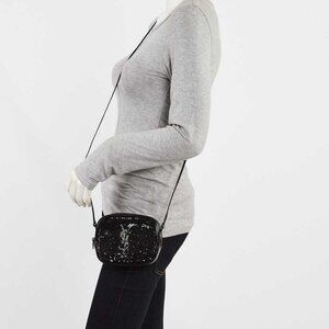 Yves Saint Laurent Black Sequin Monogram Mini Blogger Bag